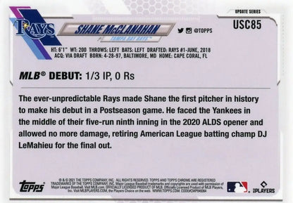 Shane McClanahan Rookie baseball card from 2021 Topps Chrome Update for Tampa Bay Rays