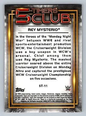 Rey Mysterio trading card from 2021 Topps Chrome WWE 5 Timers Club collection