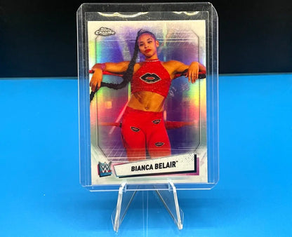 Bianca Belair wrestling card from 2021 Topps Chrome WWE Refractor collection