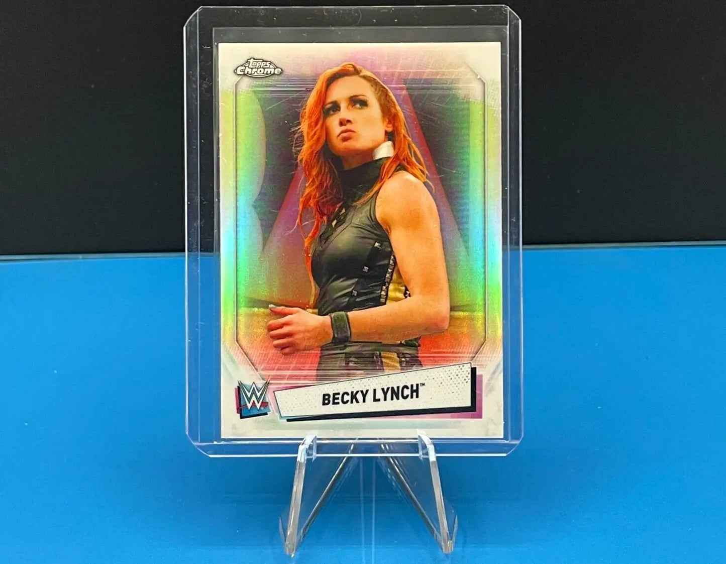 Becky Lynch wrestling card from 2021 Topps Chrome WWE RAW Refractor set