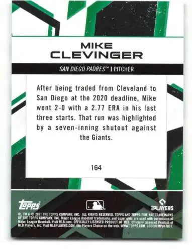 Mike Clevinger 2021 Topps Fire #164 baseball card with original gloss, Padres