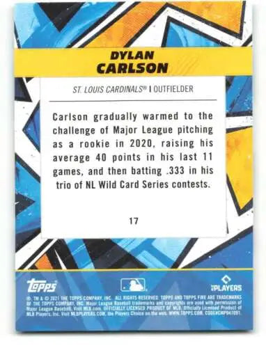 Dylan Carlson 2021 Topps Fire #17 Rookie baseball card with original gloss finish