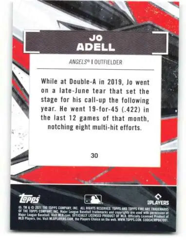 2021 Topps Fire #30 Jo Adell NM-MT RC Rookie baseball card with original gloss finish