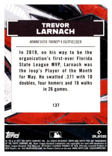 Trevor Larnach 2021 Topps Fire Gold Minted Rookie Baseball Card with original gloss