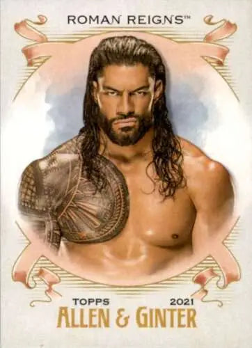 Roman Reigns trading card from 2021 Topps Heritage Allen and Ginter collection NM-MT