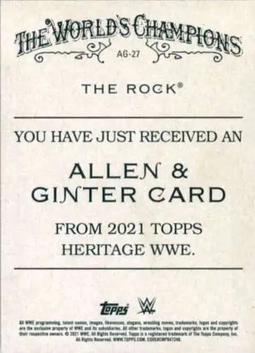 The Rock Topps Heritage Allen & Ginter card with original gloss NM-MT condition