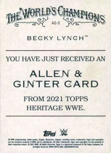 Becky Lynch Topps Heritage Allen and Ginter card with original gloss NM-MT condition