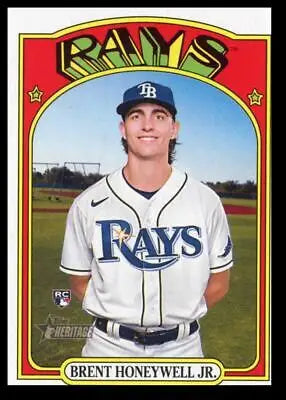 Brent Honeywell Jr. baseball card from 2021 Topps Heritage High Number #523 Tampa Bay Rays