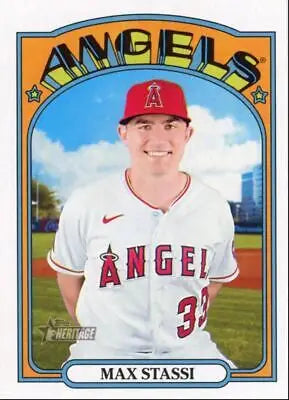 Max Stassi baseball card from 2021 Topps Heritage High Number Los Angeles Angels #574