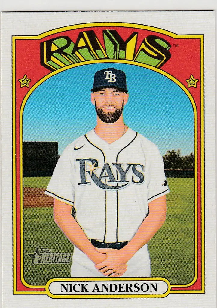 Baseball card of Nick Anderson Tampa Bay Rays in 2021 Topps Heritage High SP #725