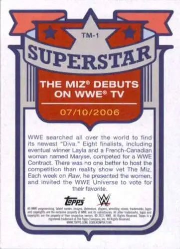 WWE trading card featuring The Miz from 2021 Topps Heritage with original gloss finish