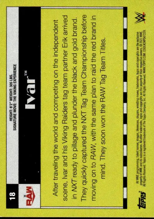 Back of 2021 Topps Heritage WWE #18 Ivan Rainbow Foil card with black and yellow design