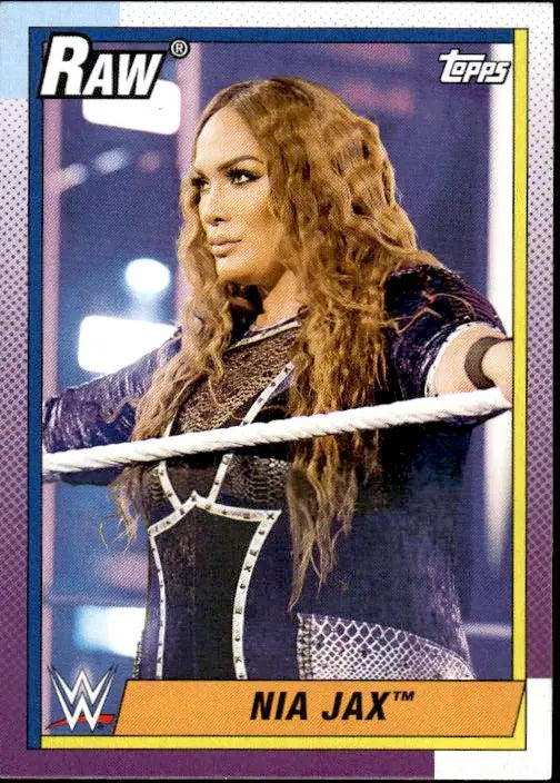 2021 Topps Heritage WWE card featuring Nia Jax in a black outfit with wavy hair