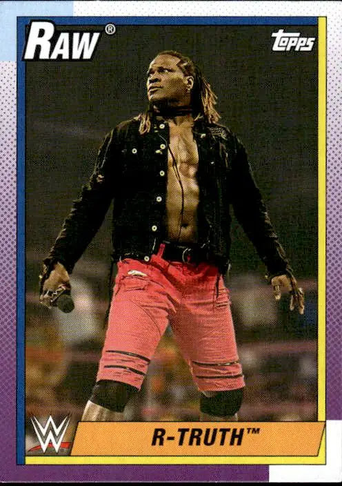 Topps Heritage WWE trading card of R-Truth in black jacket and red pants