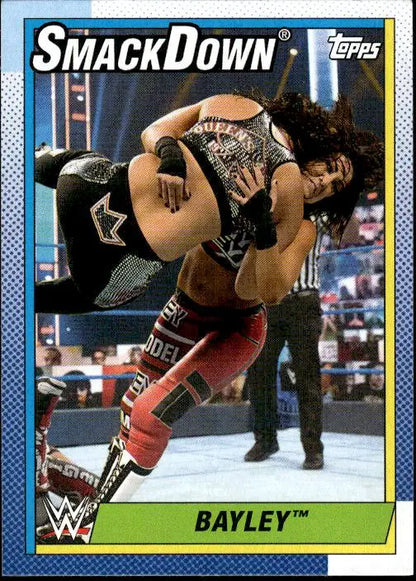 WWE SmackDown trading card showcasing a wrestling move from Topps Heritage WWE Bayley