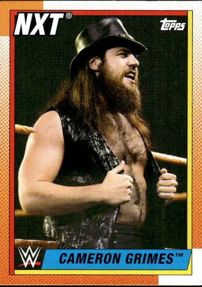 WWE trading card of Cameron Grimes in black vest and cowboy hat from Topps Heritage