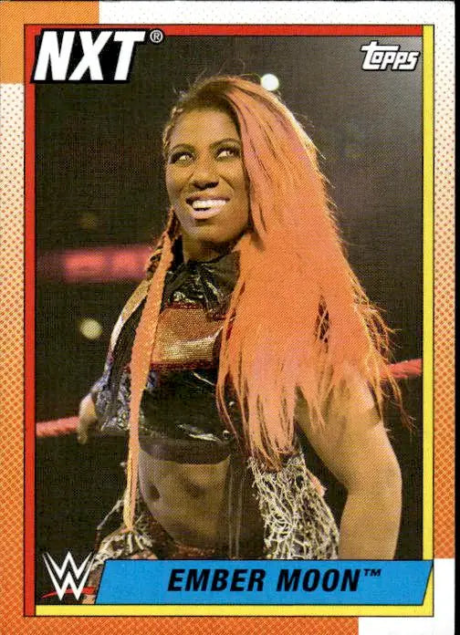 Ember Moon Topps Heritage WWE trading card with vibrant orange hair and black attire