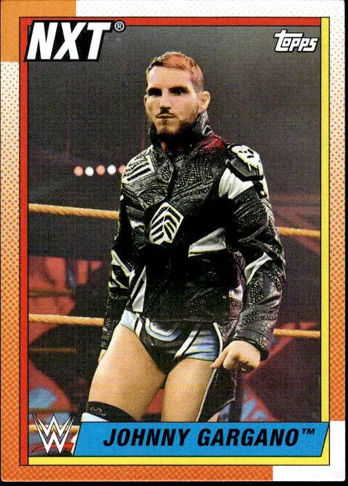 Topps Heritage WWE card of Johnny Gargano in a black and white jacket