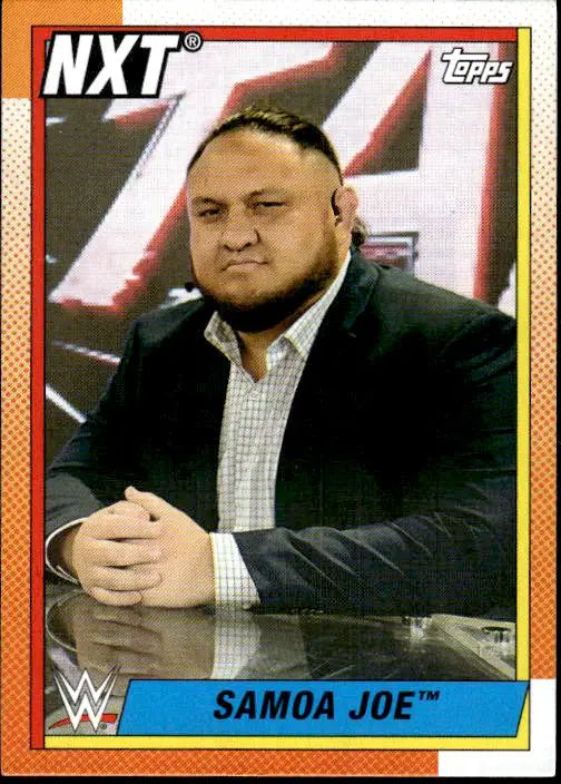 Topps Heritage WWE trading card of Samoa Joe in a black jacket and white dress shirt