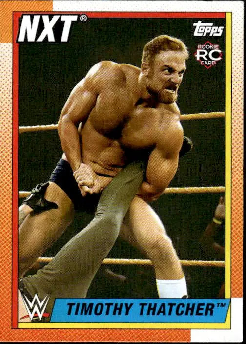 WWE NXT trading card of Timothy Thatcher in tan pants from Topps Heritage WWE Rainbow Foil