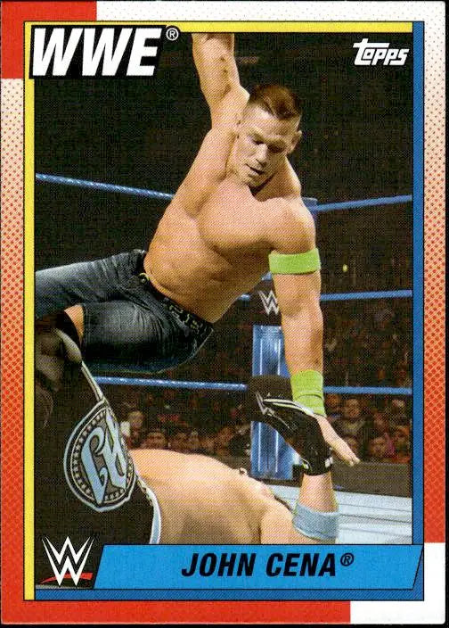 WWE trading card of John Cena performing a move from Topps Heritage WWE collection