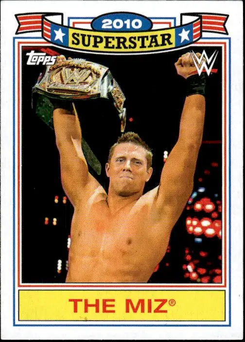 WWE trading card from 2021 Topps Heritage featuring The Miz with championship belt