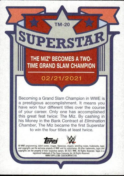 2021 Topps Heritage WWE Two-Time Grand Slam Superstar Tribute trading card of The Miz