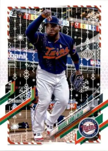 Baseball player in Minnesota Twins jersey making a fielding motion for 2021 Topps Holiday