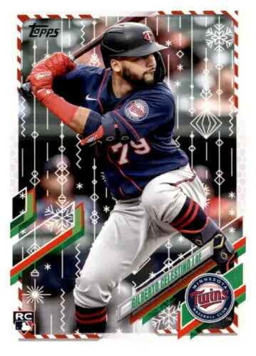 Baseball card of Gilberto Celestino from 2021 Topps Holiday Mega Box with original gloss