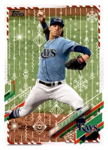 Baseball card from 2021 Topps Holiday Mega Box featuring Tyler Glasnow with original gloss