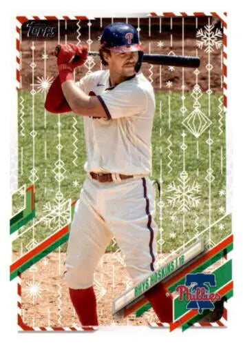 Rhys Hoskins baseball card from 2021 Topps Holiday Mega Box with original gloss finish