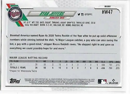 Ryan Jeffers baseball card from 2021 Topps Holiday Mega Box NM-MT RC with original gloss