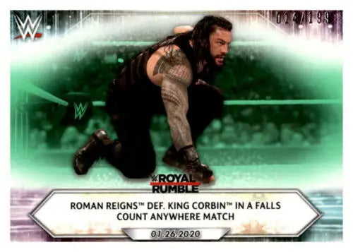 WWE trading card of Roman Reigns in a Falls Count Anywhere match, original gloss finish