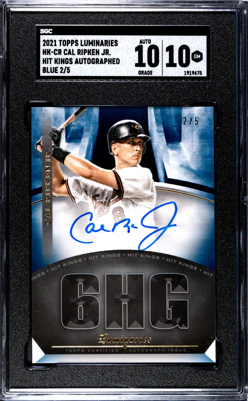 Cal Ripken Jr. autographed baseball card in black and white uniform, Baltimore Orioles