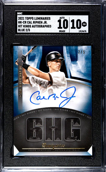 Cal Ripken Jr. autographed baseball card in black and white uniform, Baltimore Orioles