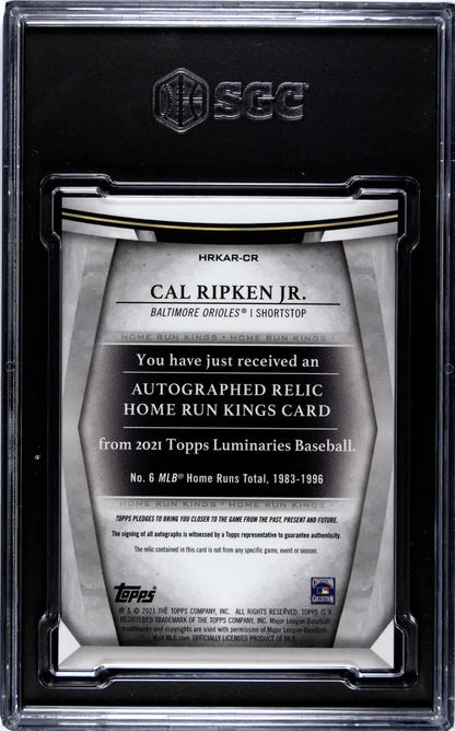 Cal Ripken Jr. autographed baseball card from 2021 Topps Luminaries, Baltimore Orioles