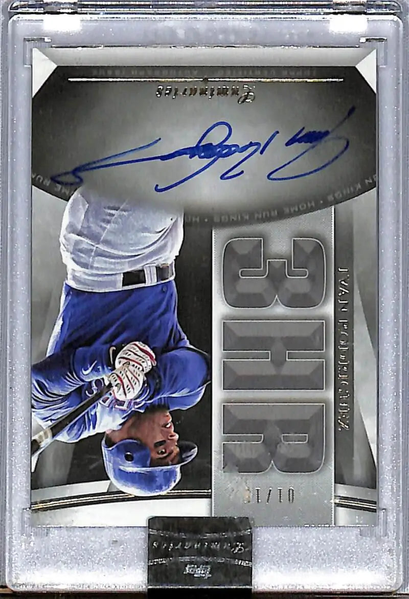 Baseball trading card featuring Ivan Rodriguez in blue uniform with autograph, Texas Rangers