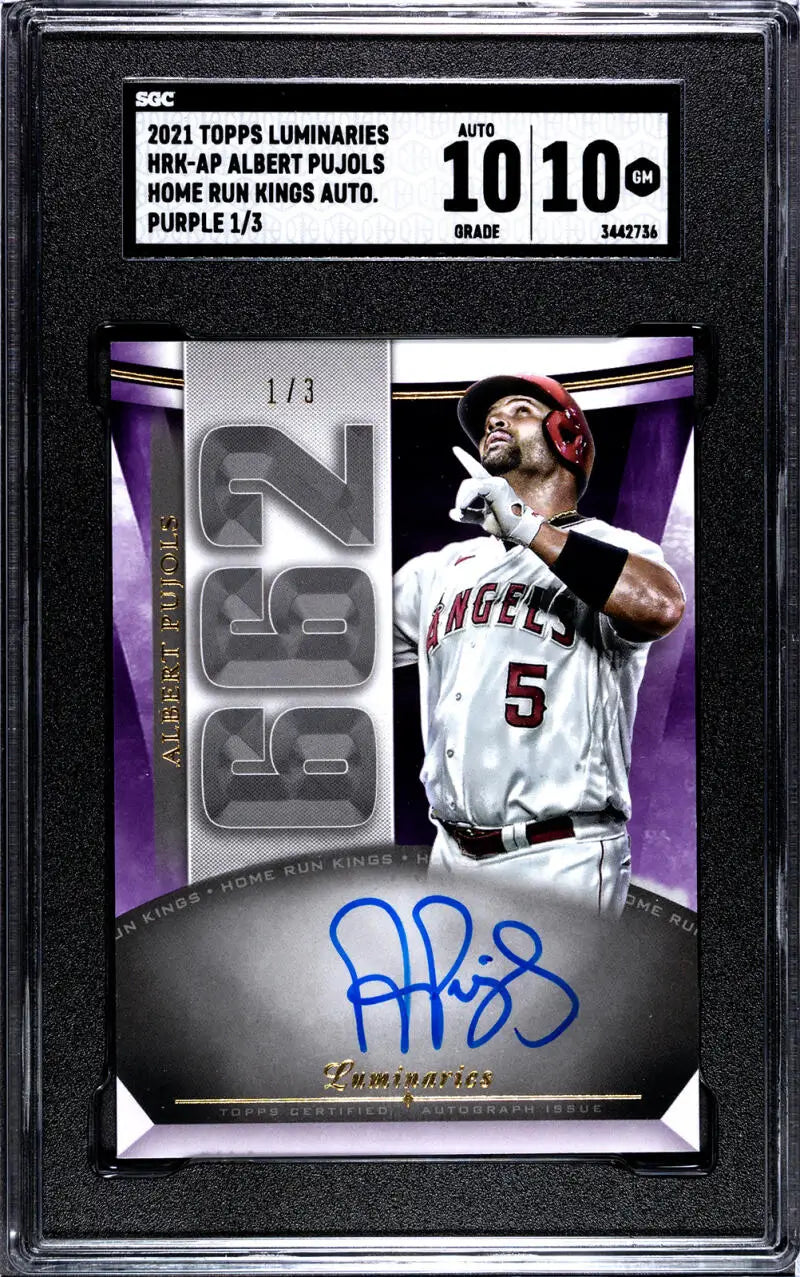 Graded Albert Pujols Home Run Kings Gem Auto baseball card with jersey patch 1/3