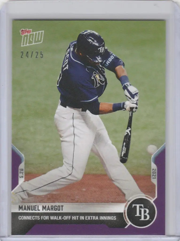 Baseball card of Manuel Margot swinging bat for Tampa Bay Rays, 2021 Topps Now Parallel