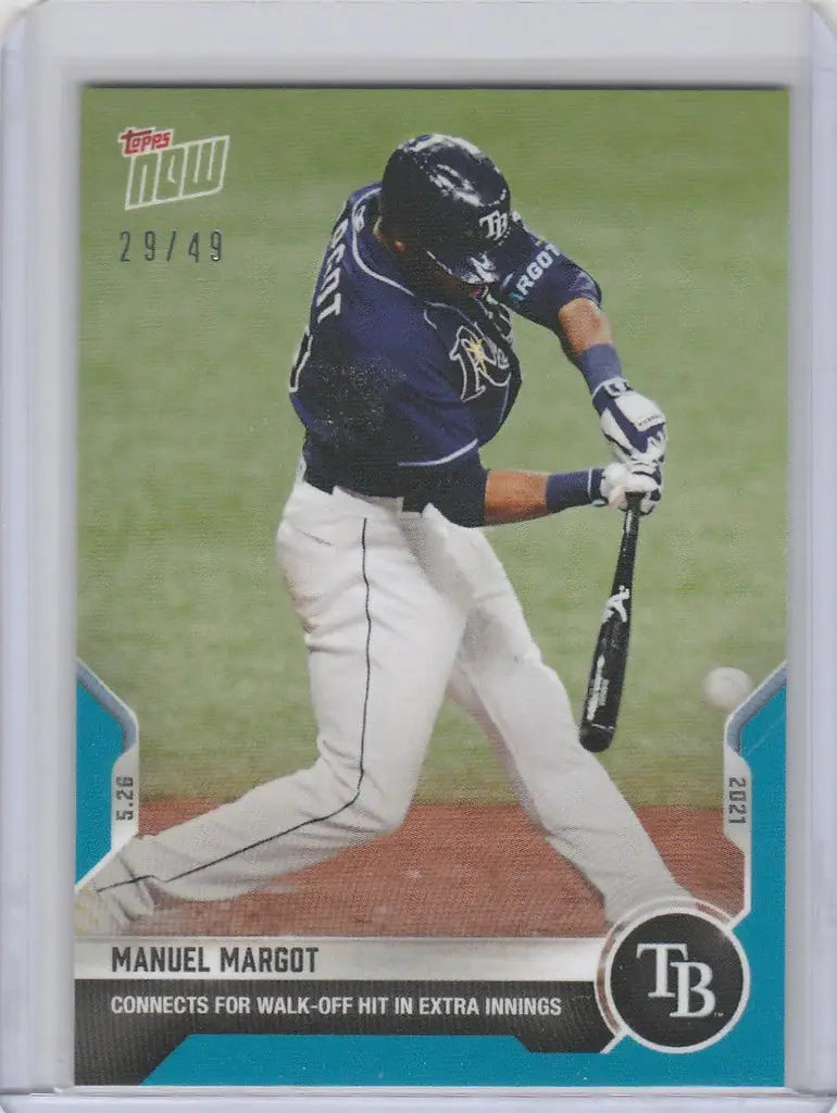 Manuel Margot Tampa Bay Rays baseball card swinging bat 2021 Topps Now Parallel