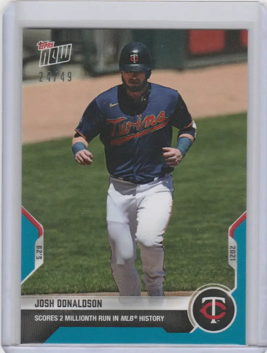 Baseball card of Josh Donaldson running for the Minnesota Twins, 2021 Topps Now Parallel