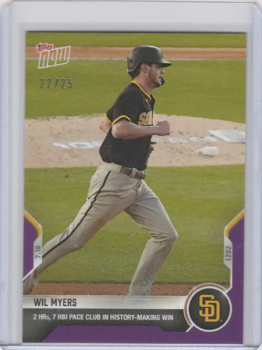 Baseball card of Wil Myers San Diego Padres pitcher in mid-stride on the mound