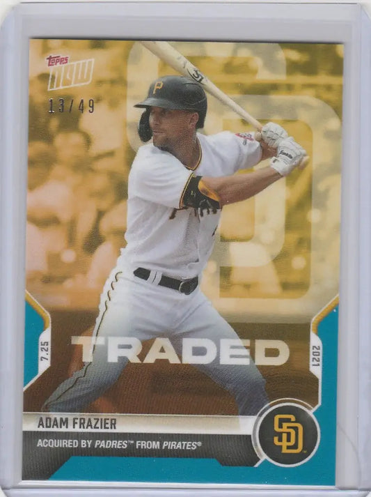 Baseball card of Adam Frazier in white uniform for San Diego Padres 13/49