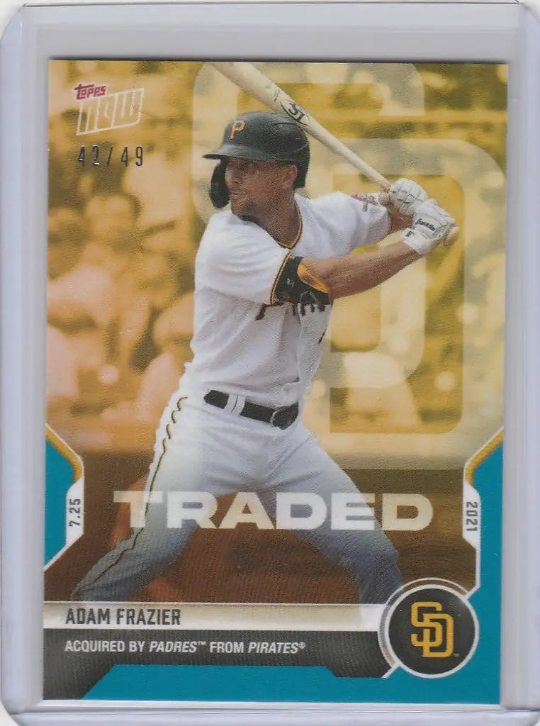 Baseball trading card of Adam Frazier in San Diego Padres uniform at bat