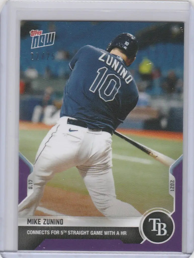 Baseball card of Mike Zunino mid-swing for Tampa Bay Rays 2021 Topps Now Parallel 22/25