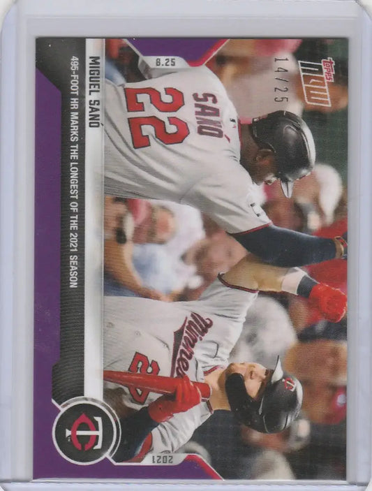 Baseball trading card of Miguel Sano, Minnesota Twins, in a white uniform, limited edition