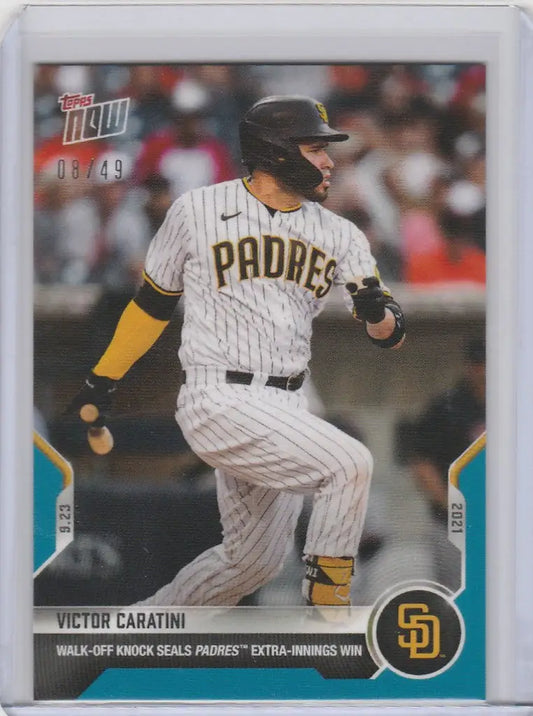 Baseball card of Victor Caratini San Diego Padres in batting stance from 2021 Topps Now