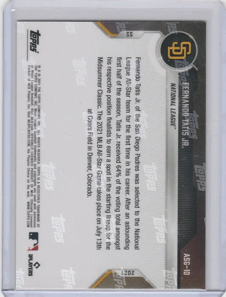 Baseball trading card back with stats for Tatis Jr San Diego Padres Star Game edition