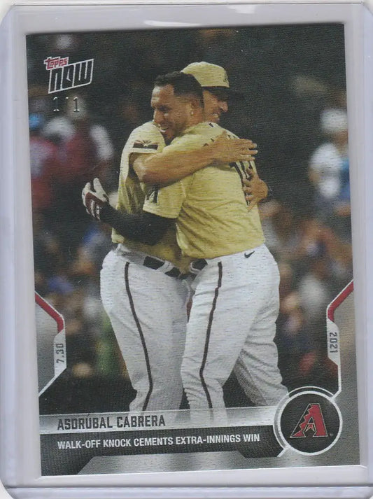 Baseball trading card of Asdrubal Cabrera embracing a teammate, Platinum Rainbow Foil