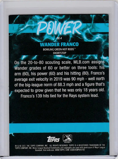 Baseball trading card of Wander Franco Tampa Bay Rays with player statistics and info